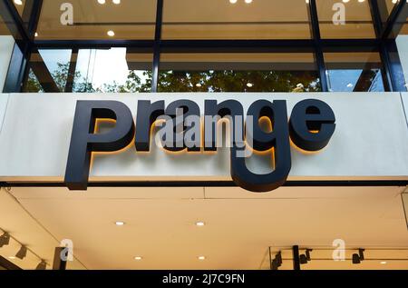 Logo d'un magasin de chaussures allemand Prange sur le centre commercial Mile Königsallee à Düsseldorf, en Allemagne. Banque D'Images