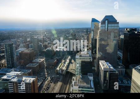 Vue aérienne du centre-ville de Calgary. Alberta, Canada. Banque D'Images