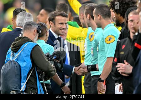 Emmanuel Macron - OGC Nice contre FC Nantes le 7 mai 2022 à Saint-Denis, France. (Photo de Lionel Urman/Sipa USA) Banque D'Images