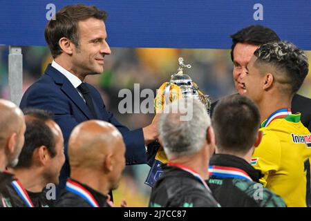 Emmanuel Macron, Ludovic Blas - OGC Nice contre FC Nantes le 7 mai 2022 à Saint-Denis, France. (Photo de Lionel Urman/Sipa USA) Banque D'Images