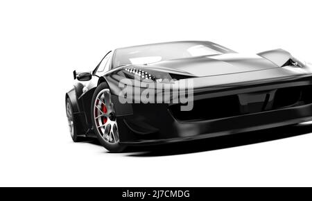 Voiture de sport noire générique et sans marque isolée sur fond blanc: Illustration 3D Banque D'Images