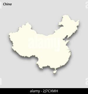 3D carte isométrique de la Chine isolée avec l'ombre. Illustration vectorielle de style carte papier Illustration de Vecteur