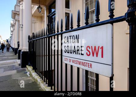 Panneau rue Eaton Square SW1, City of Westminster, Londres, Royaume-Uni. Banque D'Images