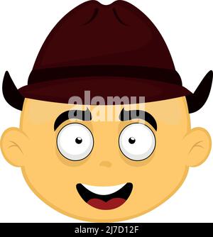 Illustration vectorielle d'un visage de personnage de dessin animé jaune avec un chapeau de cow-boy ou d'archéologue Illustration de Vecteur