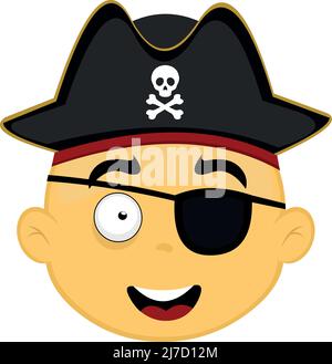 Illustration vectorielle d'un visage pirate de dessin animé jaune avec un chapeau et un eyepatch Illustration de Vecteur