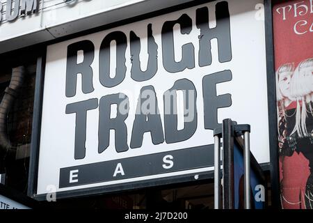 Boutique de disques de rugueux Trade East, Brick Lane, East London, Royaume-Uni Banque D'Images