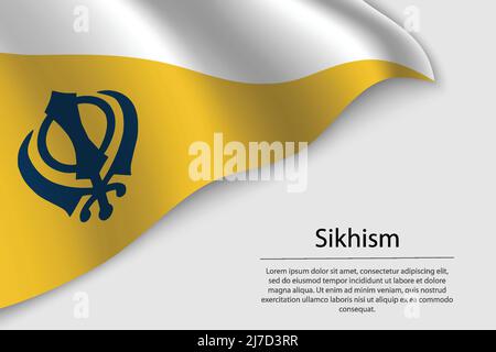 Le drapeau à vagues du Sikhisme est un symbole religieux sur fond blanc. Modèle vectoriel de bannière ou de ruban Illustration de Vecteur