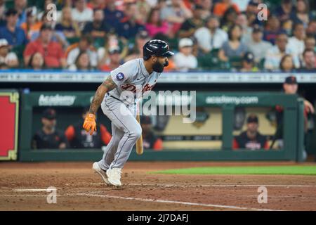 7 2022 mai: Derek Hill, le joueur du centre de Detroit (54), obtient un succès pendant le match avec les Detroit Tigers et les Houston Astros tenus à minute Maid Park à Houston Tx. David Seelig/Cal Sport Medi Banque D'Images