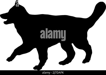 Chien de berger allemand à poil long. Chien de loup alsacien. Silhouette de chien noire. Animaux de compagnie. Isolé sur un fond blanc. Illustration vectorielle. Illustration de Vecteur