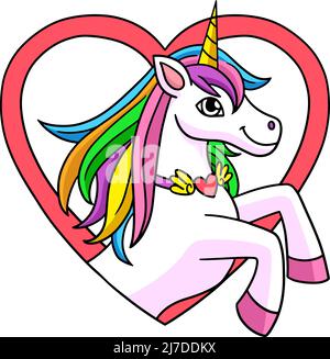 Licorne avec motif coeur en forme de crachoir couleur Clipart Illustration de Vecteur