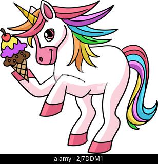 Licorne tenant un crachoir de glace coloré Clipart Illustration de Vecteur