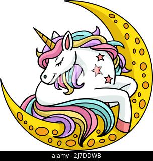 UNICORN Sleeping over the Moon Cartoon Clipart Illustration de Vecteur