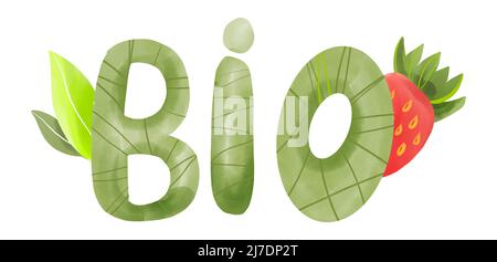 Étiquettes d'aliments écologiques et biologiques. Fond vert botanique abstrait aquarelle dessiné à la main. Naturel, végétarien nourriture saine, bio, frais ECO badges design Banque D'Images