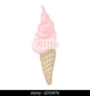 Crème glacée Vector Aquarelle en gaufre, isolée sur fond blanc. Illustration dessinée à la main. Illustration de Vecteur