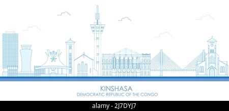 Aperçu Panorama par Skyline de Kinshasa, République démocratique du Congo - illustration vectorielle Illustration de Vecteur