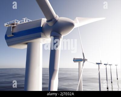 3D rendu des éoliennes installées sur la mer Banque D'Images