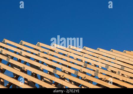 Les chevrons de toit d'une maison en construction. Banque D'Images