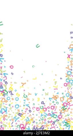 Chute de lettres de langue anglaise. Coloré salissant esquisse des mots volants de l'alphabet latin. Concept d'étude des langues étrangères. Unique de retour à l'école bann Illustration de Vecteur