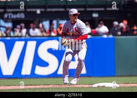 San Francisco CA, États-Unis le 08 2022 mai, l'arrêt Saint Louis Paul DeJong (11) fait un jeu sur le terrain pendant le match de la MLB entre les Cardinals de Saint Louis et les Giants de San Francisco à Oracle Park San Francisco Calif. Thurman James/CSM Banque D'Images