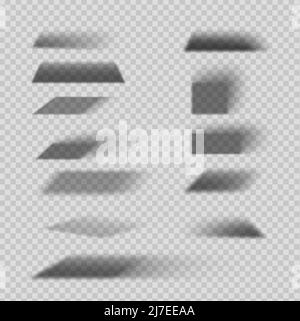 Effets d'ombre carré et rectangle. Jeu de vecteurs de superposition réaliste et d'ombres transparentes, nuances tombant d'objets sur le sol avec bords noirs doux et coins sombres, arrière-plan transparent Illustration de Vecteur