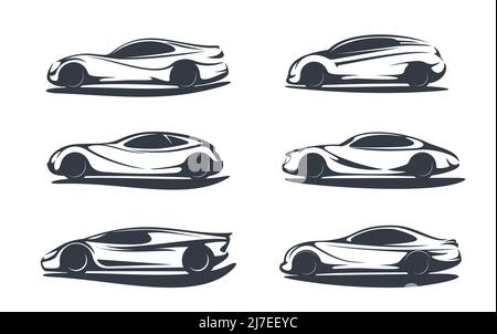 Voiture futuriste, véhicule de supercar ou automobile de l'icône de vecteur futur. Voiture concept électrique intelligente, transport de technologie automobile dans la conception de vagues, supercar auto et voiture de course Illustration de Vecteur