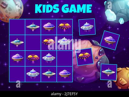 Jeu de Sudoku. Planètes, astéroïdes et starships de l'espace de la galaxie. Feuille de travail de rembus pour enfants, puzzle logique vectoriel ou jeu de quiz pour enfants, énigme de sudoku avec des vaisseaux spatiaux OVNIS de dessin animé, soucoupes volantes et planètes Illustration de Vecteur