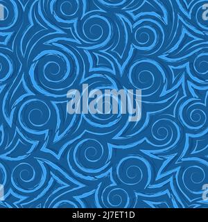 Motif vectoriel fluide de spirales bleues et de rayures déchirées fluides.motif vectoriel sans coutures d'ondulations et de spirales azur. Illustration de Vecteur