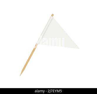 Indicateur de cure-dent. Drapeau blanc sur bâton de bois. Cure-dents en bois avec bannière en papier blanc pour la décoration des aliments et des cocktails. Formes de triangle de pennant Illustration de Vecteur