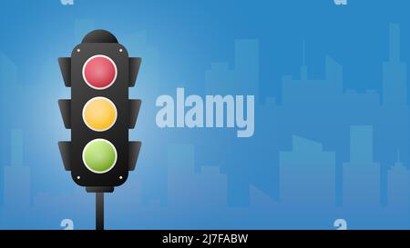 Concept de bannière de feu de circulation espace libre pour le texte. Feu de signalisation rouge, jaune et vert, illustration vectorielle de la carte de visite Banque D'Images