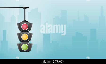 Concept de bannière de feu de circulation espace libre pour le texte. Feu de signalisation rouge, jaune et vert, illustration vectorielle de la carte de visite Banque D'Images