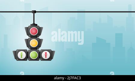 Concept de bannière de feu de circulation espace libre pour le texte. Feu de signalisation rouge, jaune et vert, illustration vectorielle de la carte de visite Banque D'Images