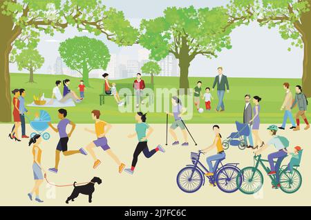 Les familles et les autres personnes ont un repos dans la nature pendant le temps libre, illustration Illustration de Vecteur