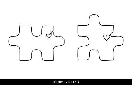 Ensemble de deux pièces de puzzle avec petits coeurs dans un style de ligne pour le site Web de thérapie de mariage ou de conception d'invitation Illustration de Vecteur