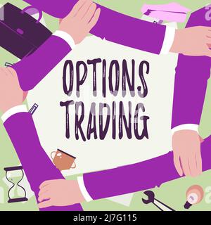 Légende de texte présentant Options Trading. Mot écrit sur différentes options pour faire des biens ou des services répartis dans le monde quatre mains dessin bras de maintien Banque D'Images