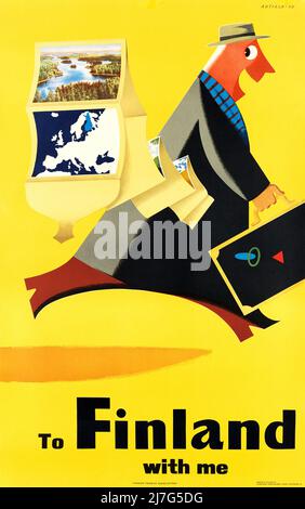 Affiche de voyage vintage 1950s - en Finlande Banque D'Images