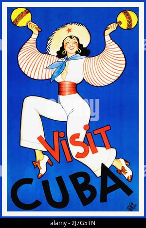 Affiche de voyage vintage 1950s - visitez Cuba Banque D'Images