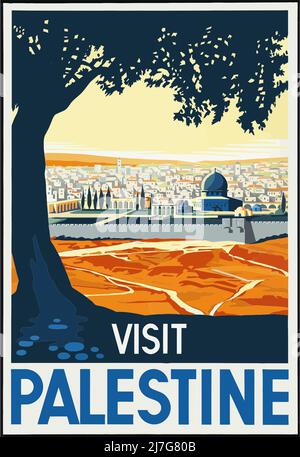 Affiche de voyage vintage 1920s - visitez la Palestine Banque D'Images