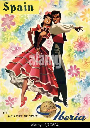 Affiche de voyage vintage 1930s - danseurs de flamenco - Espagne Banque D'Images