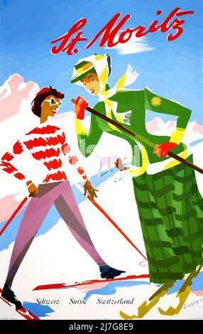 Vintgae 1930s – affiche de ski - Saint-Moritz Banque D'Images