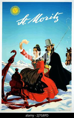 Vintgae 1930s – affiche de ski - Saint-Moritz Banque D'Images