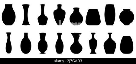 Silhouettes des vases. Ensemble de vases différents. Illustration vectorielle. Icônes vase noir Illustration de Vecteur