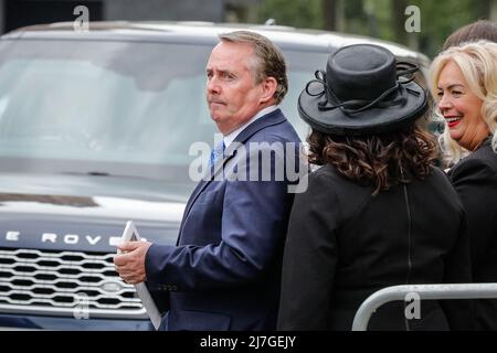 Londres, Royaume-Uni. 9th mai 2022. Ancien secrétaire à la Défense, Liam Fox, député. Le service commémoratif du député James Brokenshire, décédé l'an dernier à l'âge de 53 ans, se tient aujourd'hui à l'église St Margare dans le parc de l'abbaye de Westminster. Le premier ministre Boris Johnson, les anciens premiers ministres David Cameron et Theresa May, les ministres du Cabinet, les députés et d'autres invités assistent au service. Credit: Imagetraceur/Alamy Live News Banque D'Images