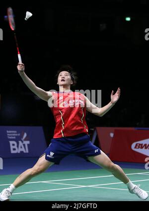 Bangkok, Thaïlande. 9th mai 2022. Chen Yufei, de Chine, est en compétition contre Clara Azurmendi, d'Espagne, lors du match féminin des célibataires du Groupe B au tournoi de badminton de la coupe Uber à Bangkok, en Thaïlande, le 9 mai 2022. Crédit: Wang Teng/Xinhua/Alay Live News Banque D'Images