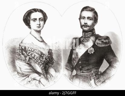 Frederick III, 1831 – 1888, alias Friedrich III Empereur allemand et roi de Prusse. Victoria, Princess Royal, 1840–1901. L'impératrice allemande et la reine de Prusse comme femme de l'empereur allemand Frederick III De l'Univers illustrae, publié Paris, 1859 Banque D'Images