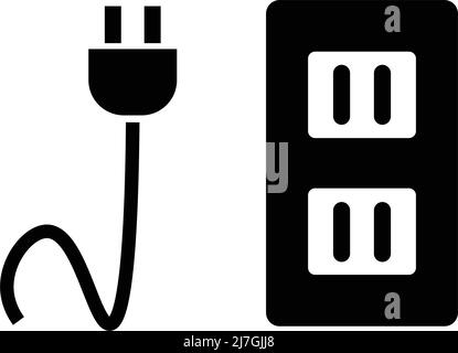 Icône de silhouette d'alimentation et de prise. Vecteur modifiable. Illustration de Vecteur