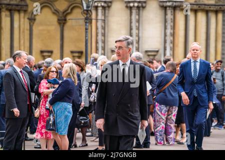 Londres, Royaume-Uni, 9 mai 2022. Jacob Rees-Mogg, ministre d'État chargé des possibilités de Brexit et de l'efficacité gouvernementale, quitte l'église St Margaret, Westminster après un service d'action de grâce en l'honneur de James Brokenshire, député qui a été secrétaire d'Irlande du Nord et est décédé le 7 octobre 2021 après avoir été diagnostiqué avec un cancer. Credit. amer ghazzal/Alamy Live News Banque D'Images