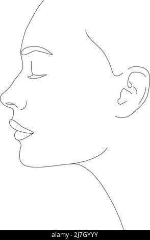 La tête d'une femme. Illustration d'art linéaire vectoriel dessinée à la main. Dessin dans le style d'une ligne. La face est une ligne. Le visage d'une femme. Portrait de minimum Illustration de Vecteur