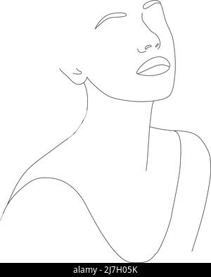 Le visage de la femme dessine une seule ligne sur un fond blanc isolé. Illustration vectorielle. Le visage d'une femme. Portrait du minimalisme. Boho. Illustration de Vecteur