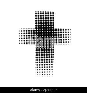 Croix demi-teinte noire sur fond blanc. Symbole chrétien. Illustration vectorielle. Illustration de Vecteur