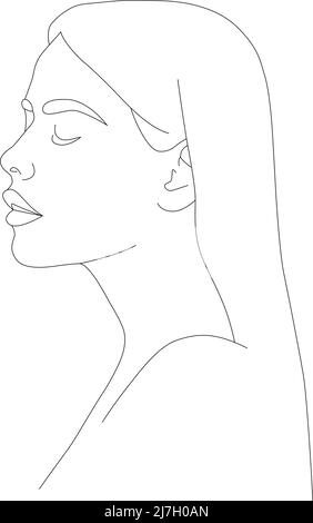 Le visage d'une femme est une ligne. Portrait continu d'une femme dans un style moderne minimaliste. Illustrations vectorielles pour affiches, tee-shirts, avatars. Illustration de Vecteur